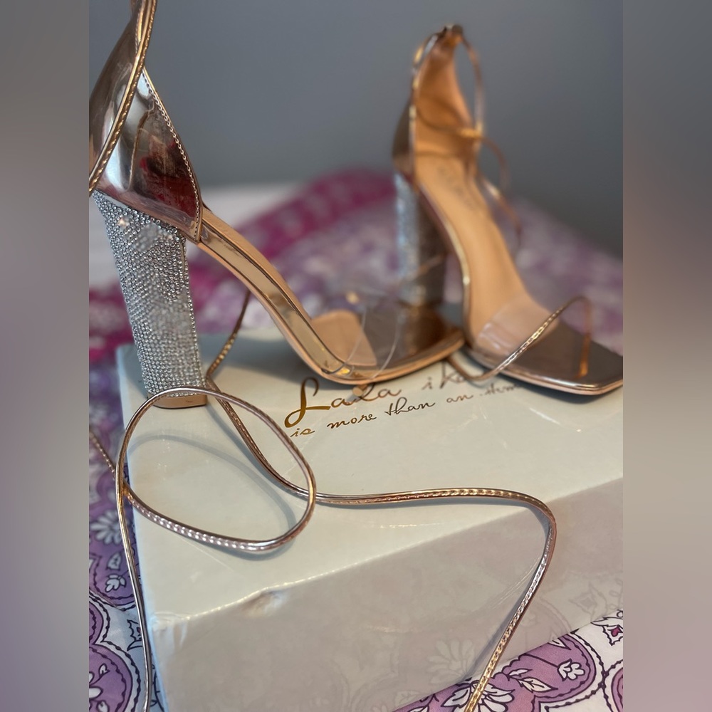 Gold rhinestone, high heel sandals